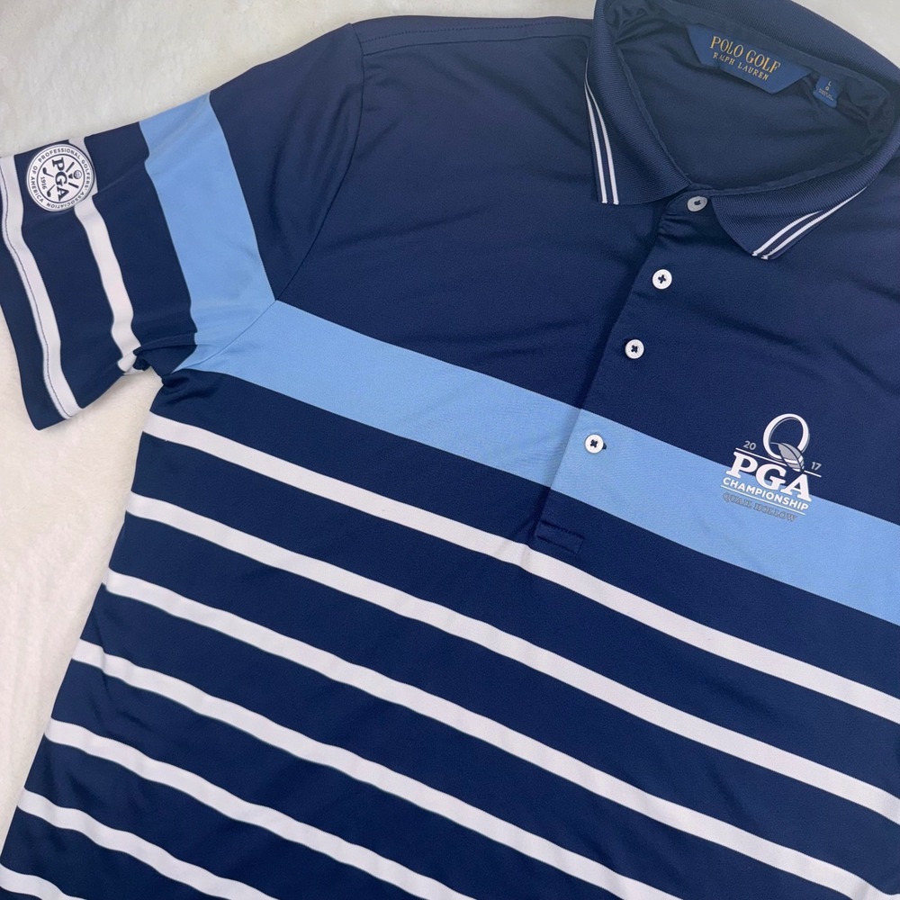 Polo Golf Ralph Lauren Polo Shirt Mens Large Navy 2017 PGA Championship Striped